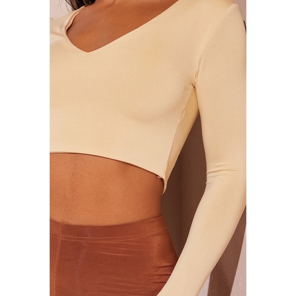 Stone Second Skin Long Sleeve V Neck Crop Top US0 New - Picture 3 of 7